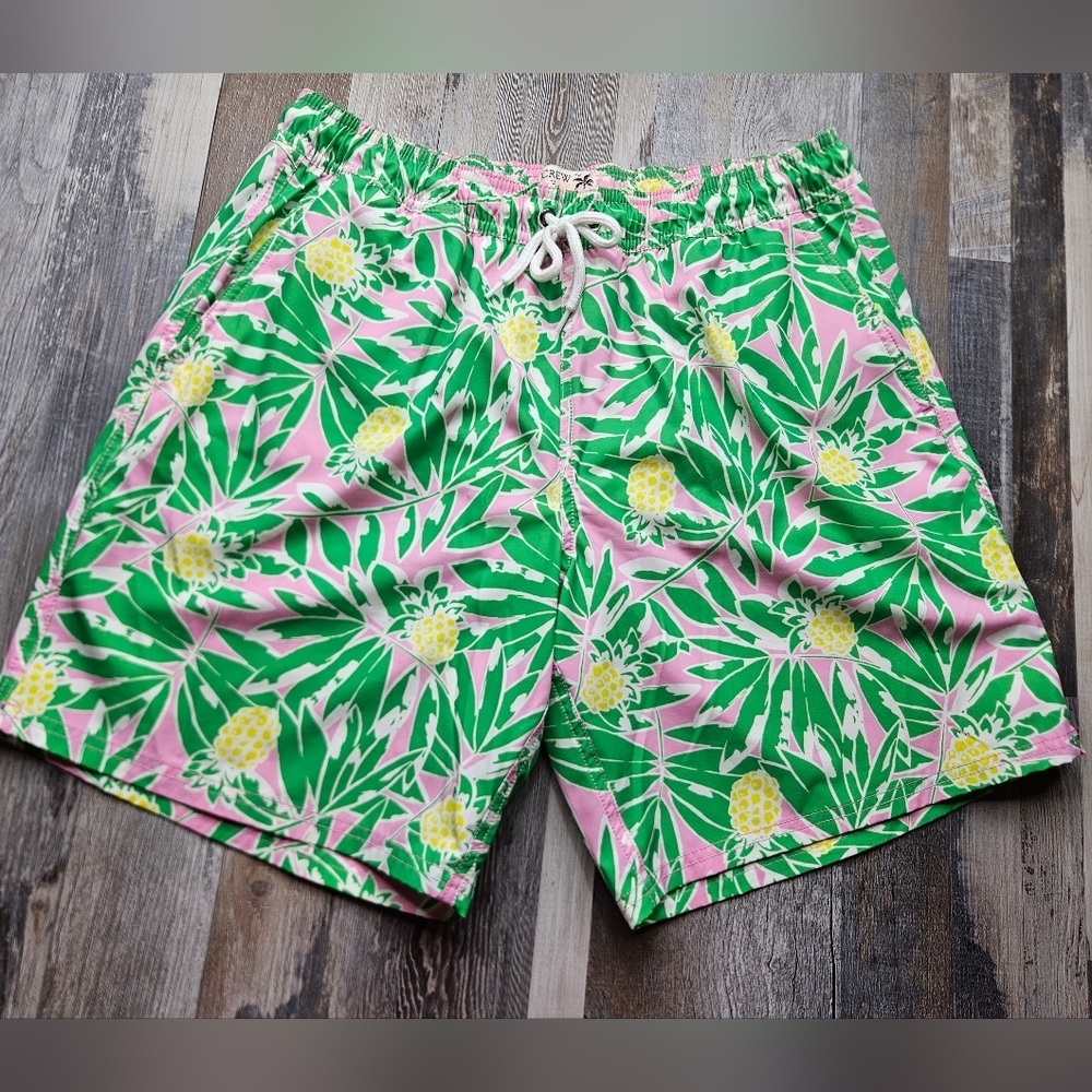 J. Crew Men's Flex Swimwear Large Mesh Lined Green Pink Multicolor